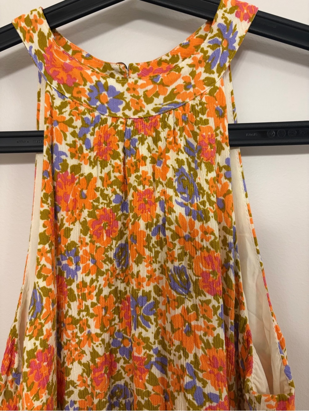 Lost + Wander Cream Floral tiered flowy maxi dress with Orange & Purple Blooms